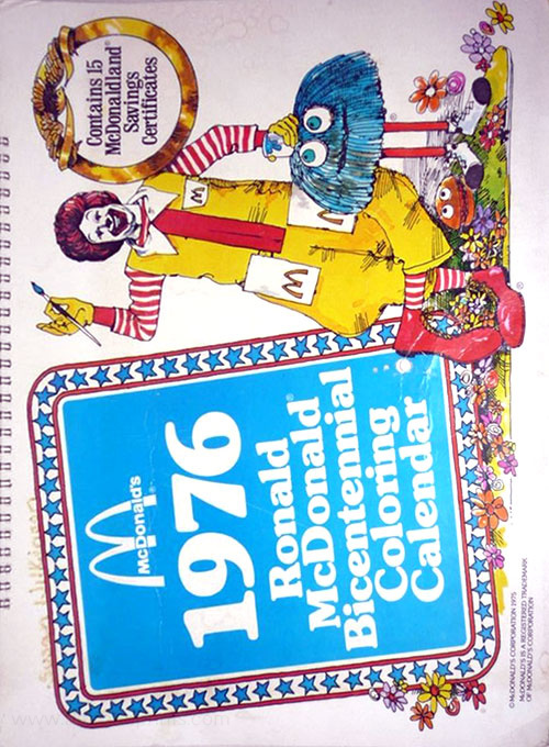 Ronald McDonald 1976 Coloring Calendar