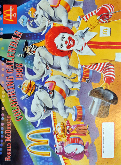 Ronald McDonald 1986 Coloring Calendar