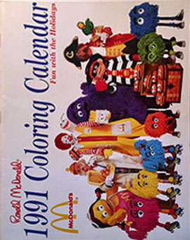 Ronald McDonald 1991 Coloring Calendar