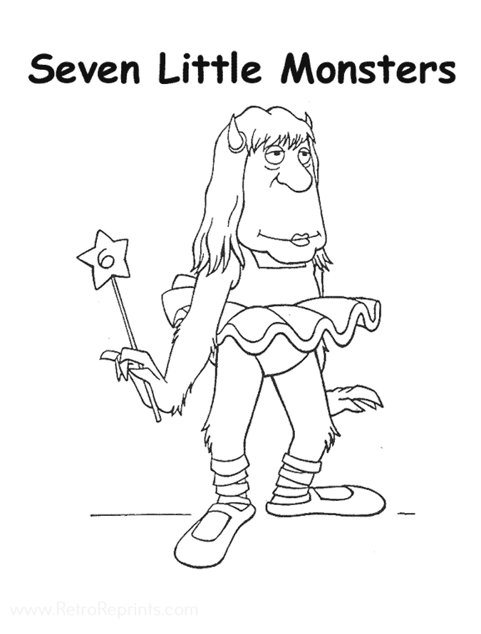 three coloring page in black and white seven little monsters